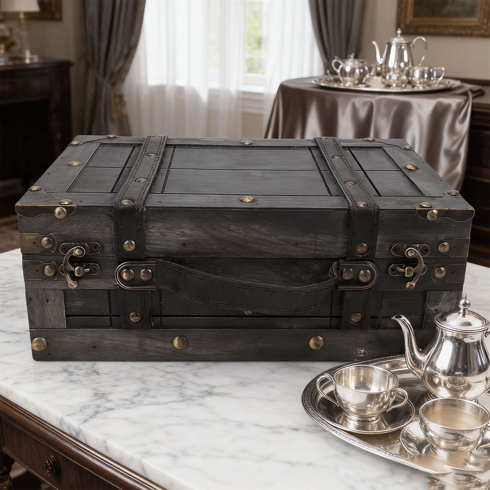 Retro Vintage Trunk Suitcase - Baúl de madera vintage con tapa,